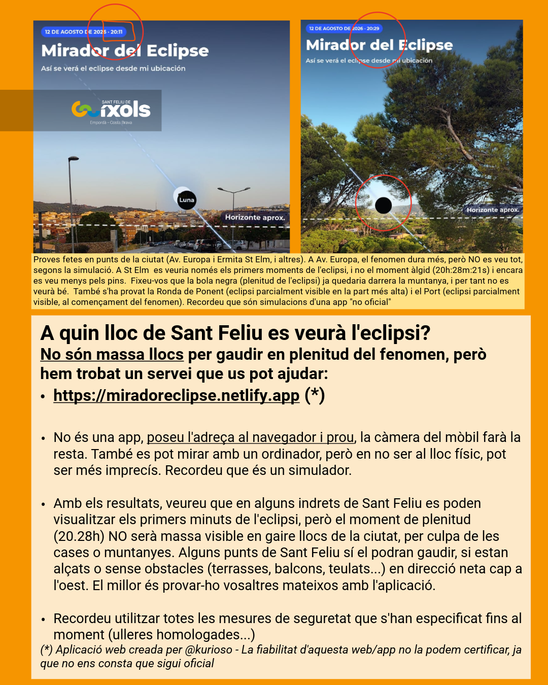 On veure l'eclipsi a Sant Feliu ? (pocs llocs, dissortadament)